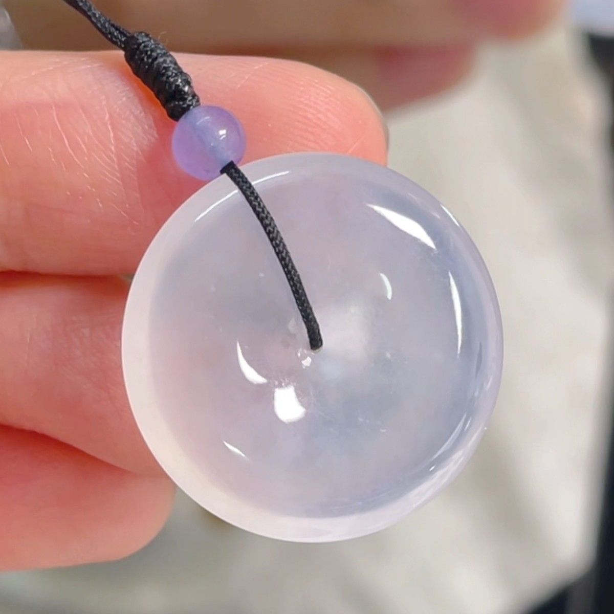 缅料翡翠冰种白冰平安扣挂件气质时尚