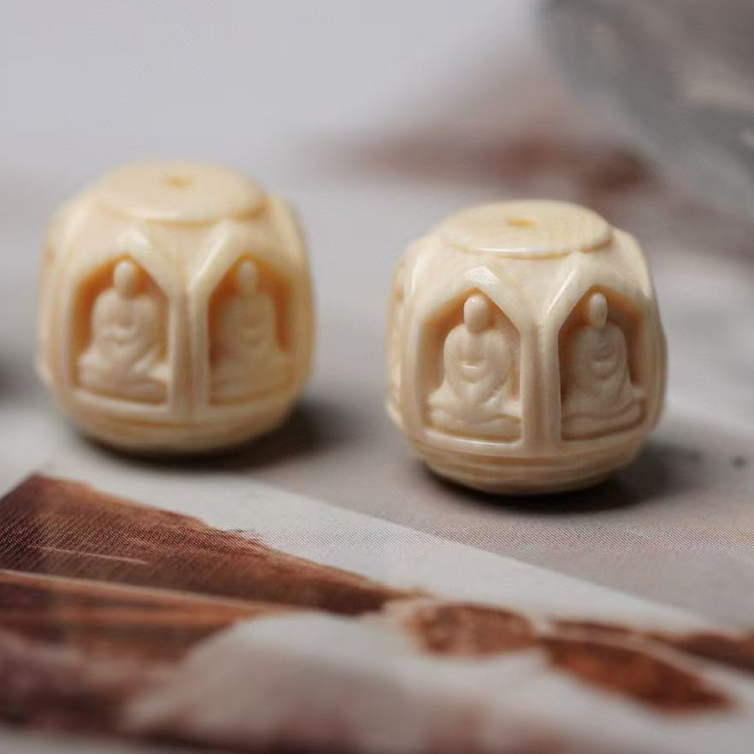 A047-O天然猛犸 精工六面佛顶珠约11.5×11mm随机一个 支持鉴定