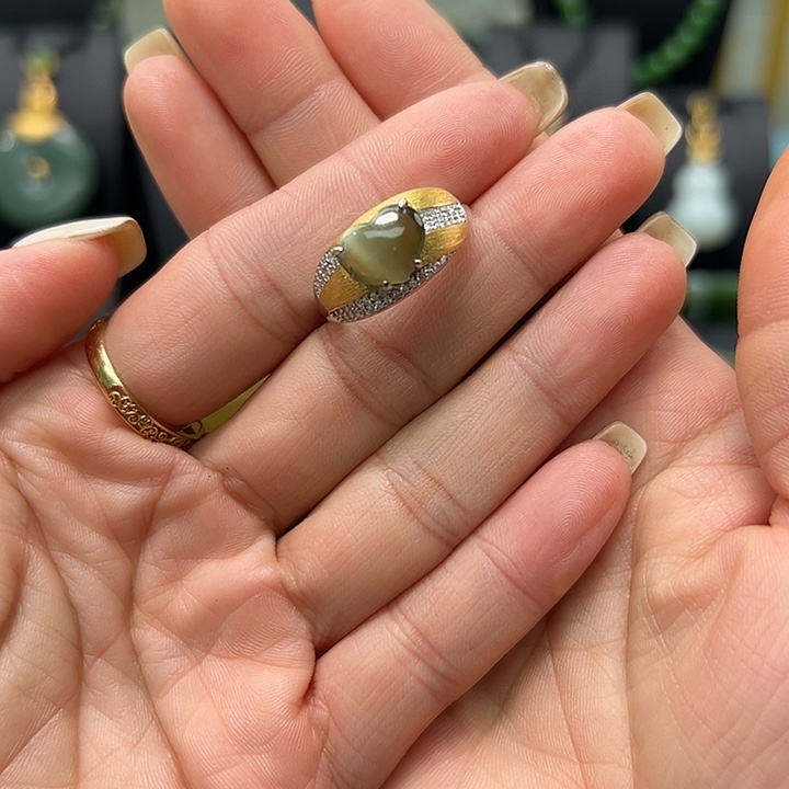 和田玉银S925镶嵌戒指