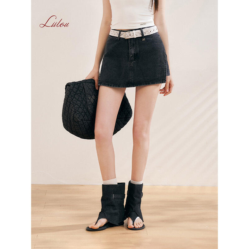 【雪宝专享】Liilou 25ss 蕾丝腰带 高级感A摆侧开叉牛仔短款半裙