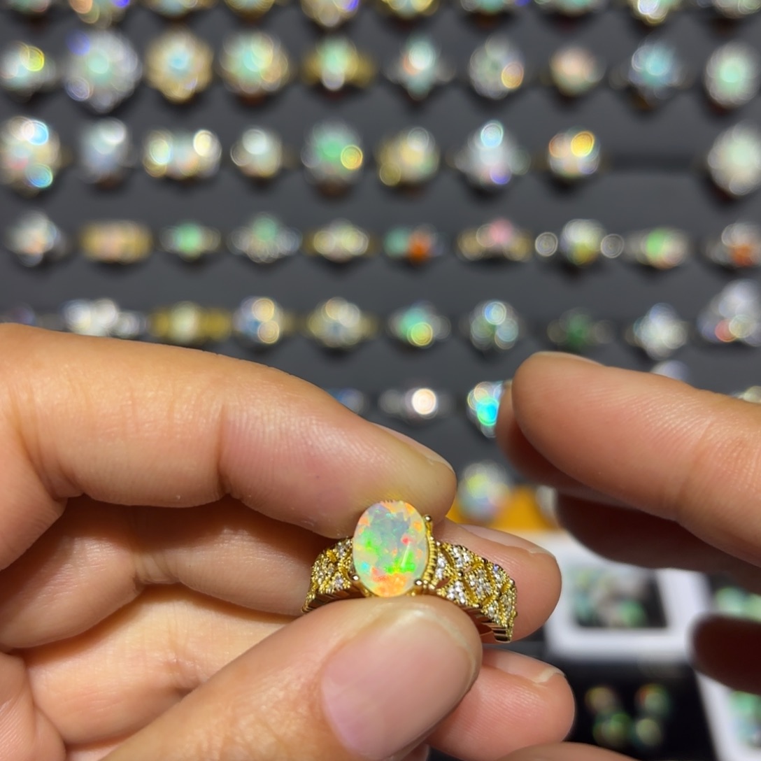 欧泊银S925镀金镶嵌戒指