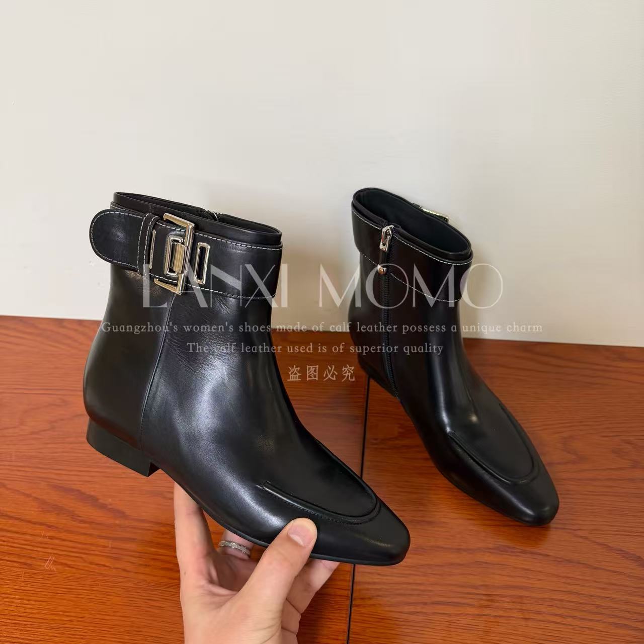  【若希】时尚百搭黑色厚底英伦风秋冬圆头短靴25XZ779LX