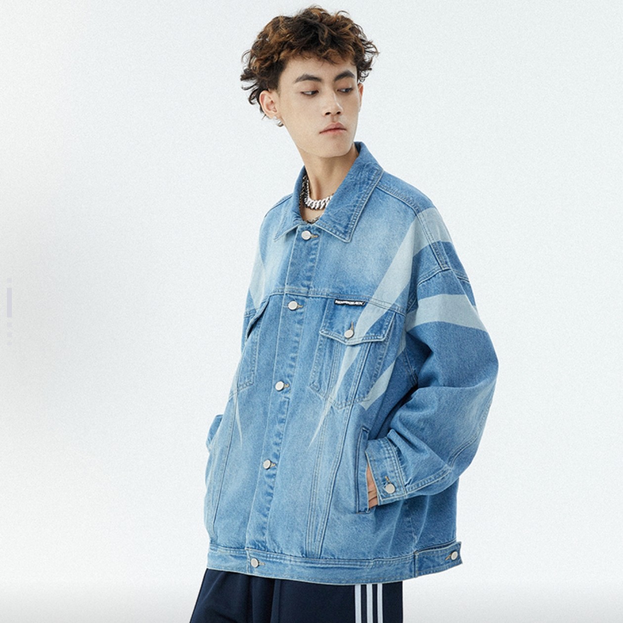 X01-121603-KBL春秋款复古做旧宽松阔版百搭牛仔外套