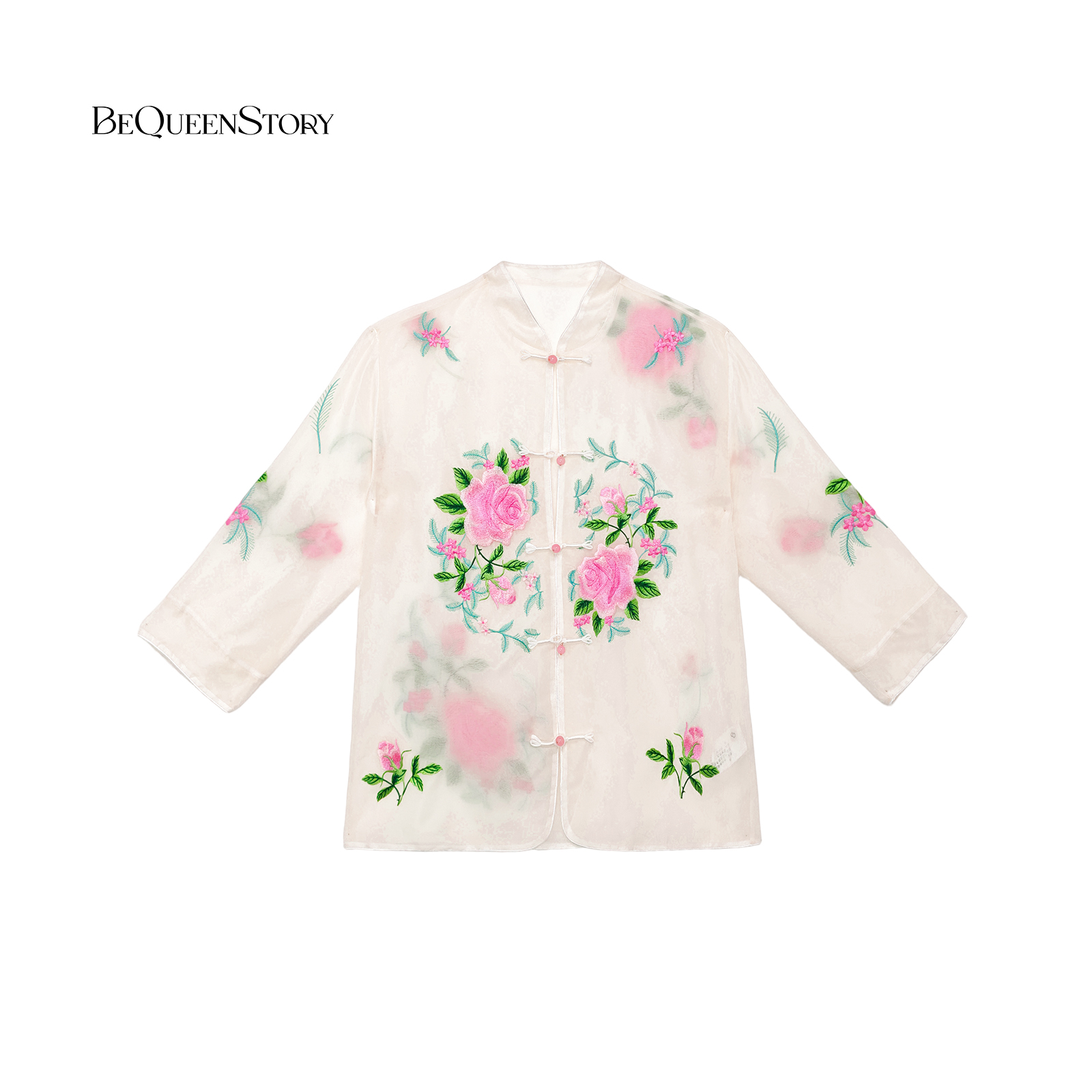 BeQueenStory【人间富贵花】新中式100桑蚕丝刺绣衬衫夏新款