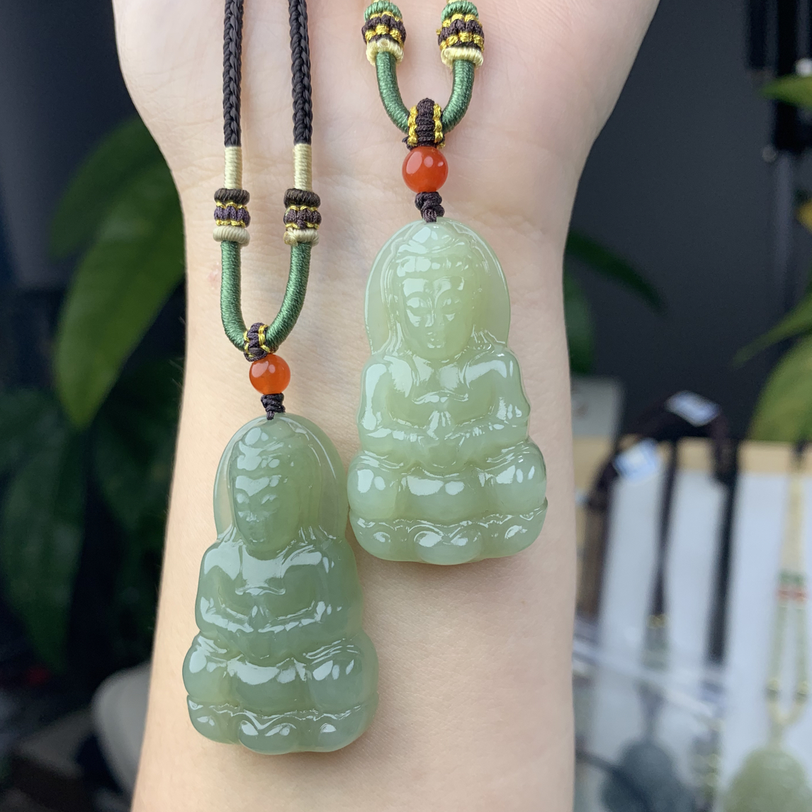 【福利款】40mm天然和田玉观音玉坠双面精工雕刻男款观世音菩萨吊坠