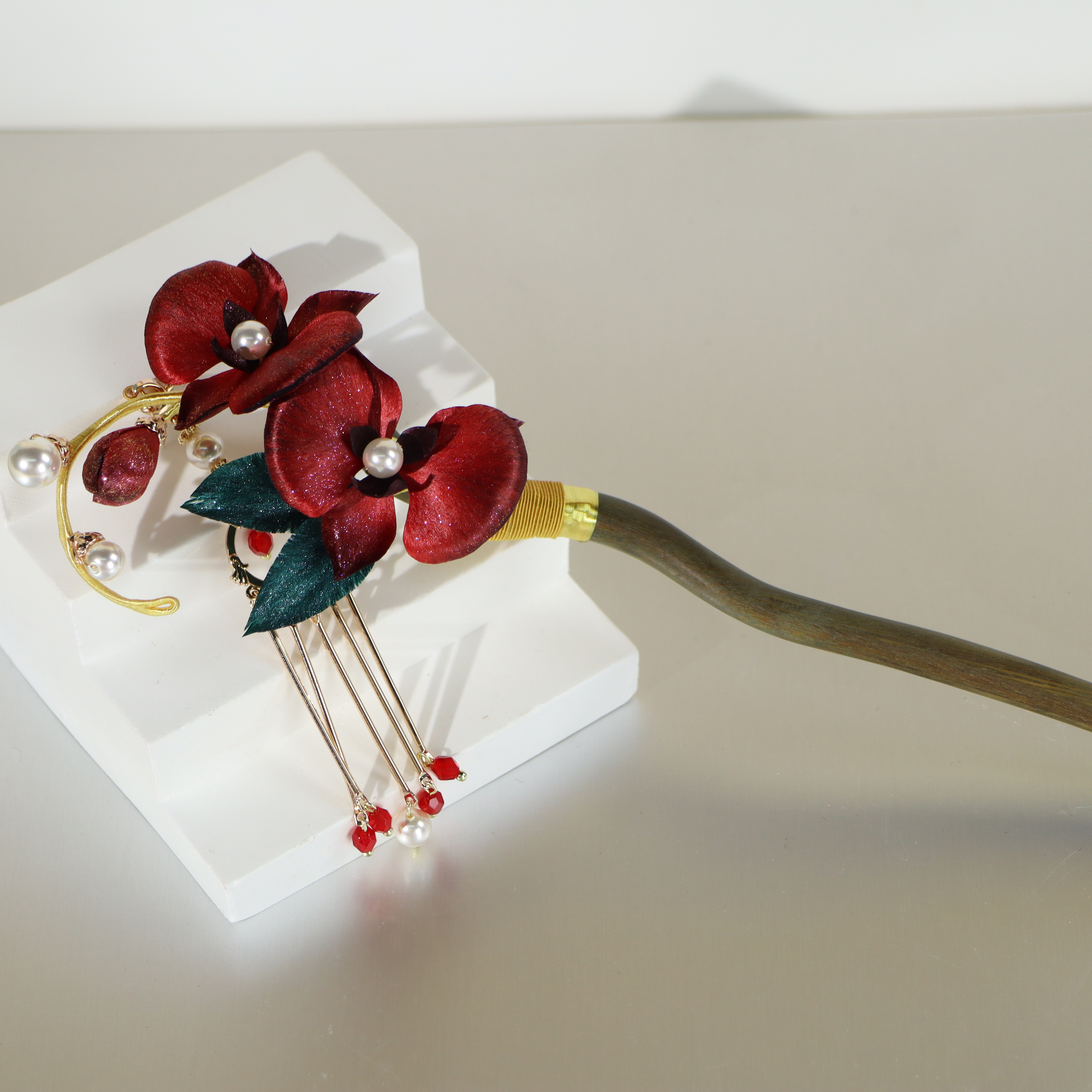 【醉红妆】非遗绒花纯手工红蝴蝶兰发簪复古纯手工精致