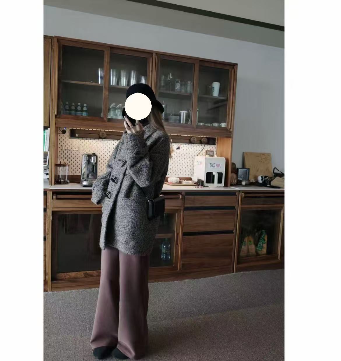 糯米花纱色牛角扣长版外套 5187-01-881