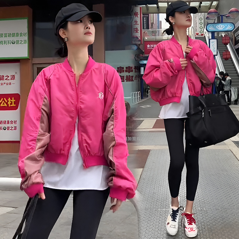 欧洲站短外套撞色春秋2025新款韩版炸街设计感花朵刺绣棒球服上衣