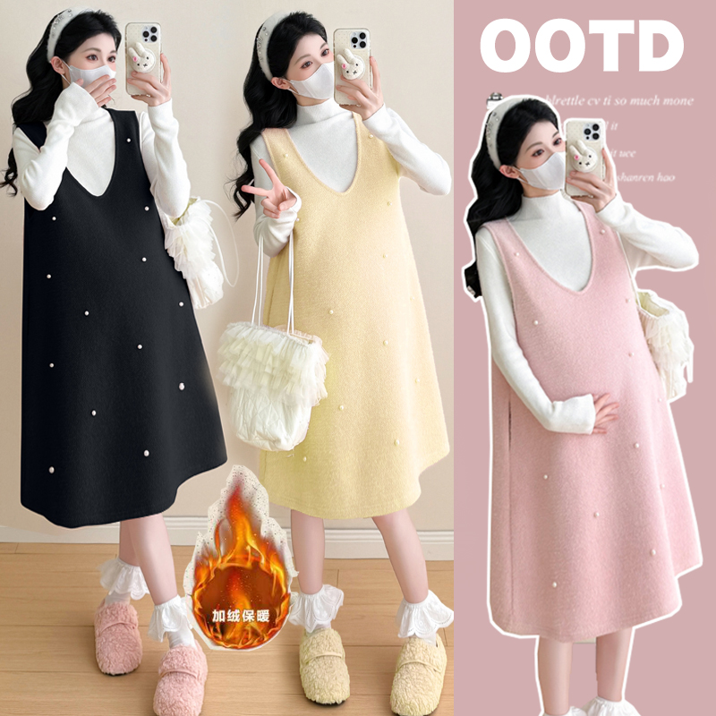 2025秋冬季洋气孕妇装套装打底衫加绒加厚减龄显瘦孕妇两件套