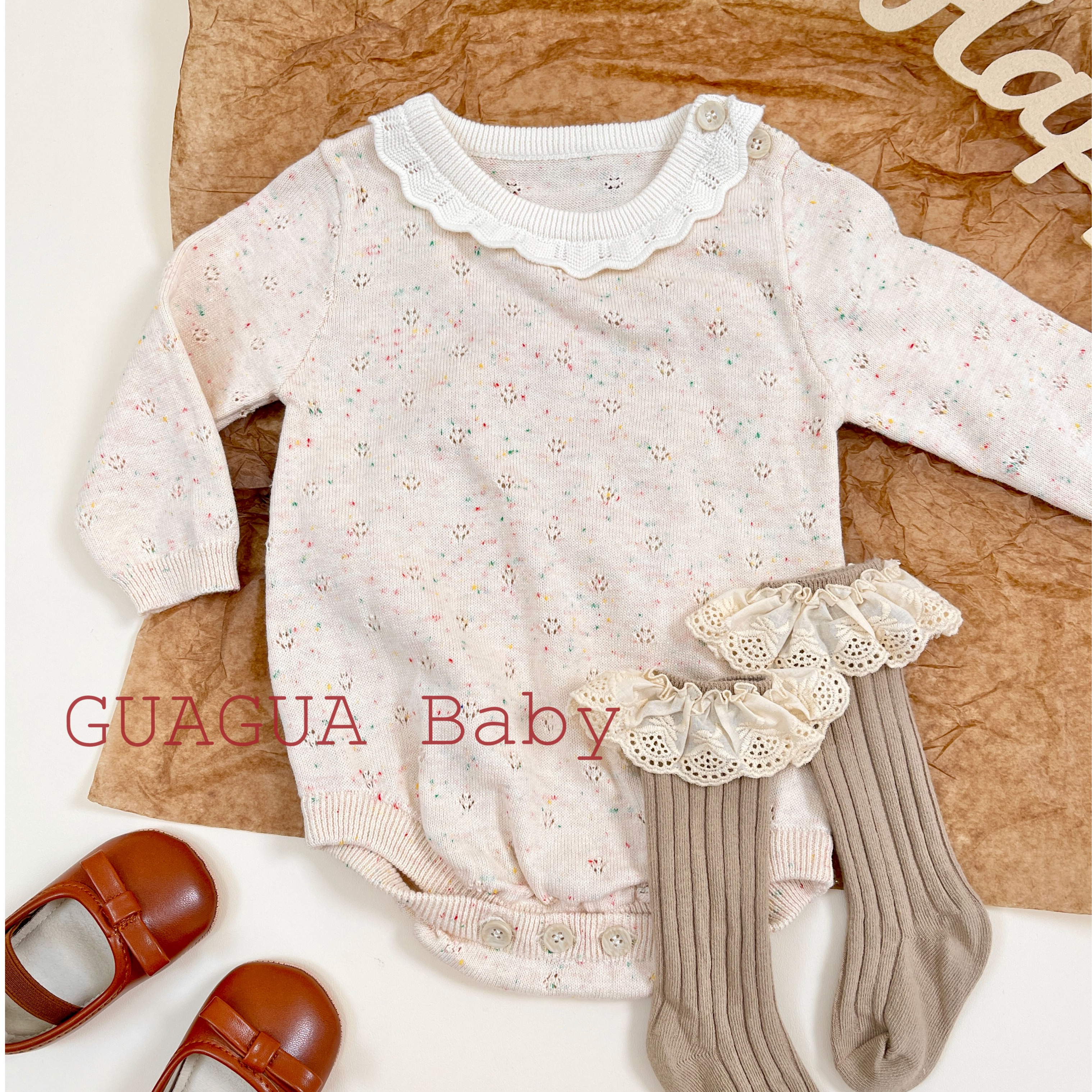 呱呱Baby秋意浓女宝宝针织毛线包屁婴儿女宝宝洋气秋装连体衣