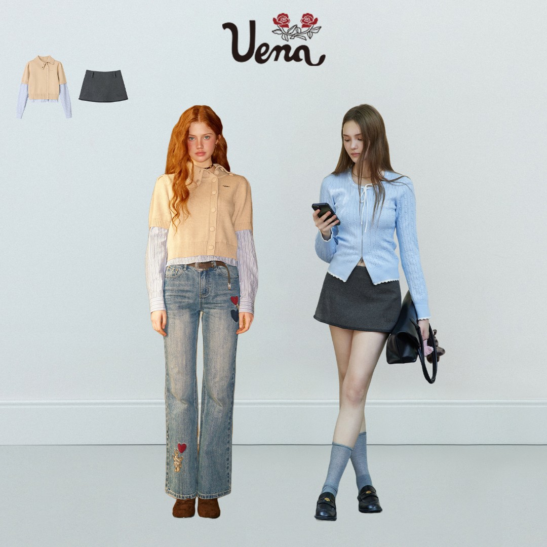 【旺旺雪宝专属】Uena显瘦短款毛呢半身裙女+卡其色毛针织开衫