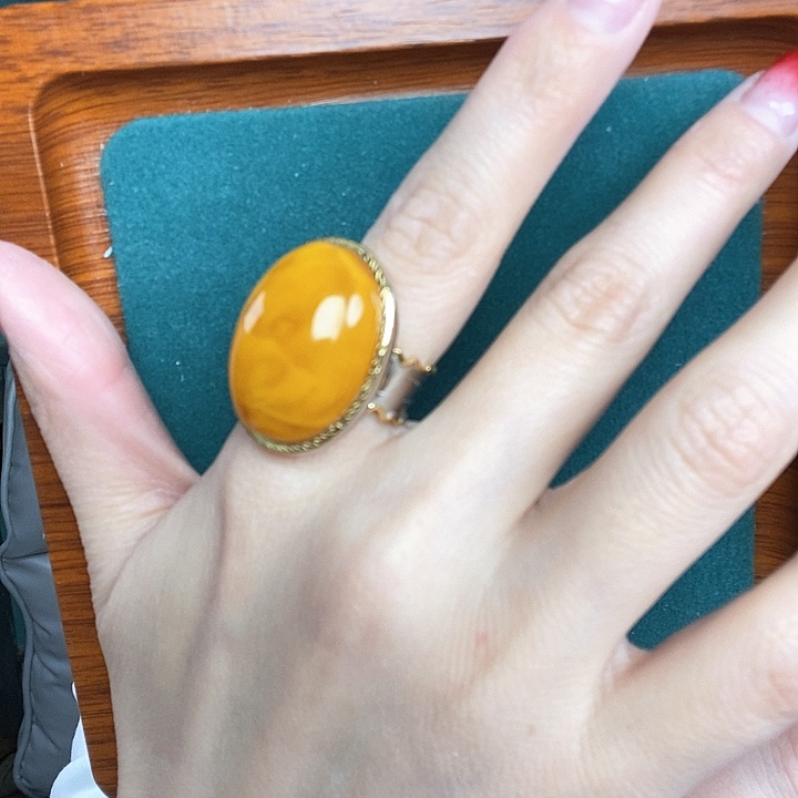 蜜蜡戒指银S925镶嵌戒指