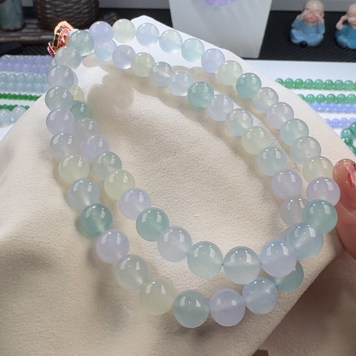 翡翠手链未镶嵌力推高冰马卡龙多宝长串10mm