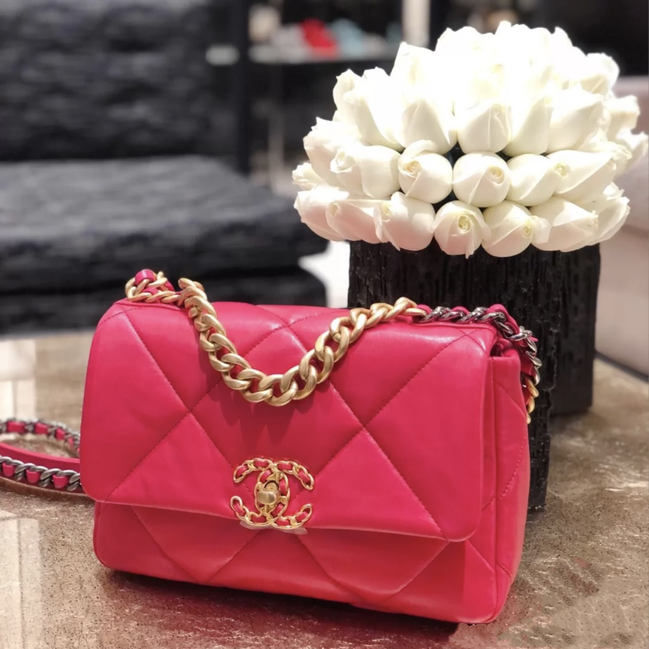 95新 Chanel/香奈儿 Chanel桃粉色19bag小号 25050094-02