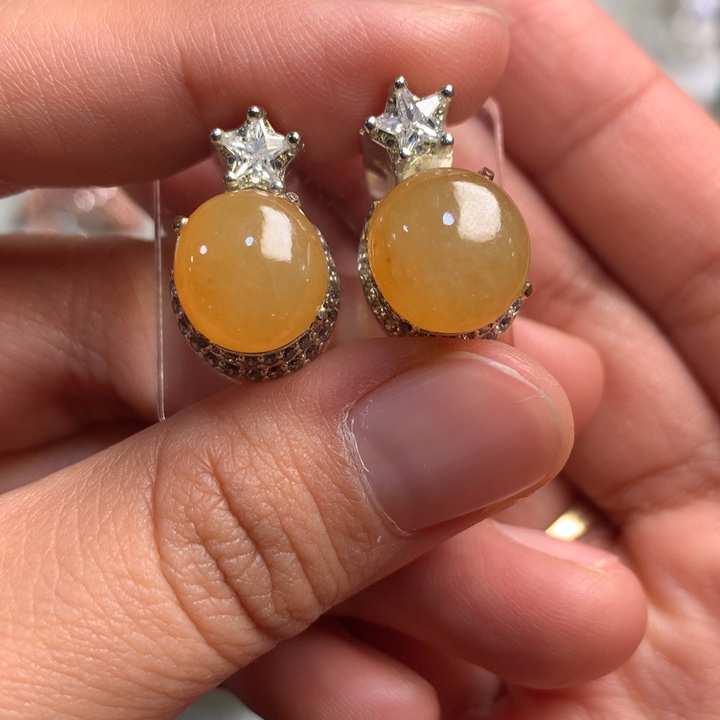 翡翠未镶嵌戒指黄翡耳钉