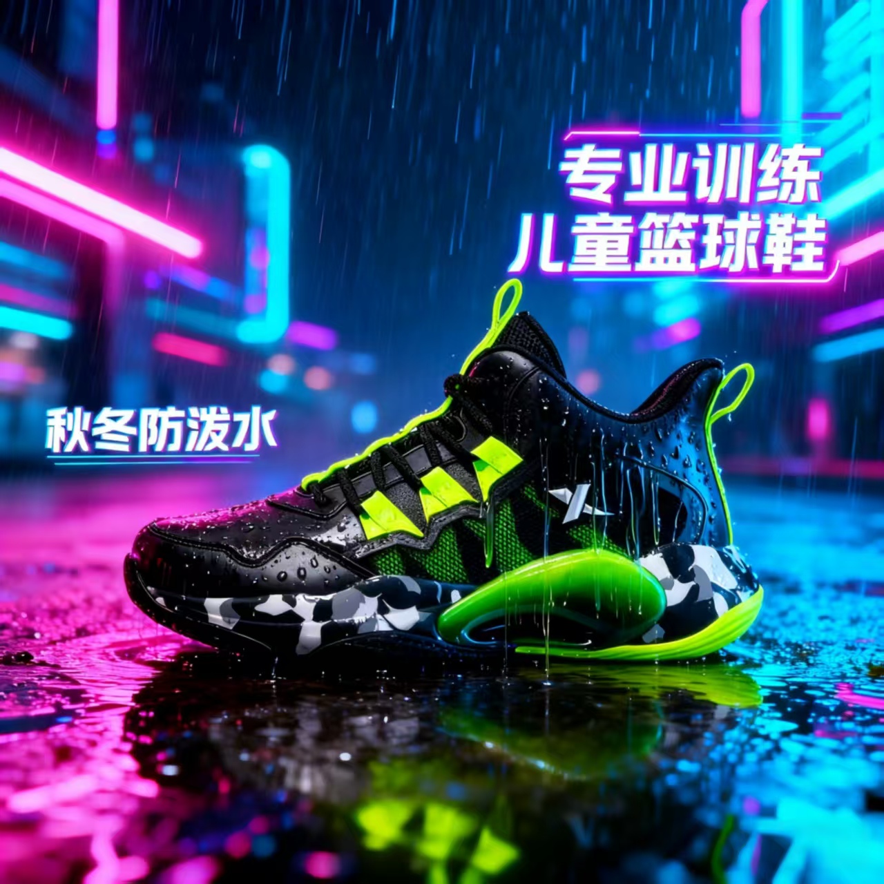 特步儿童秋冬皮面密网专业篮球鞋大童防水防滑减震训练运动鞋9238