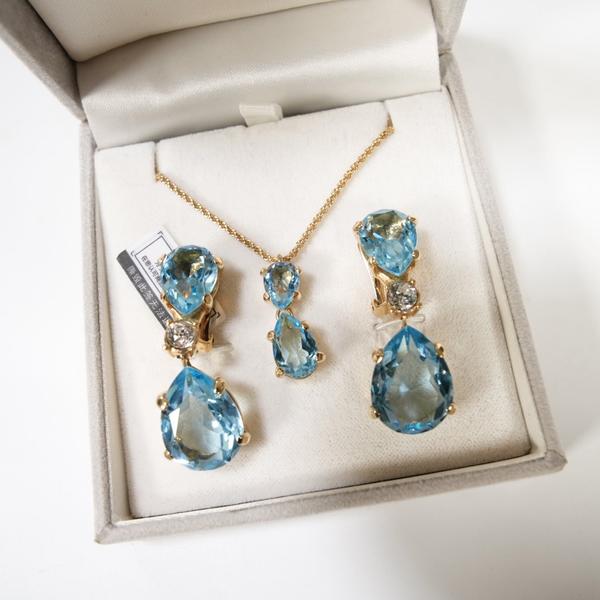 Dior 蓝色水滴项链耳夹套装