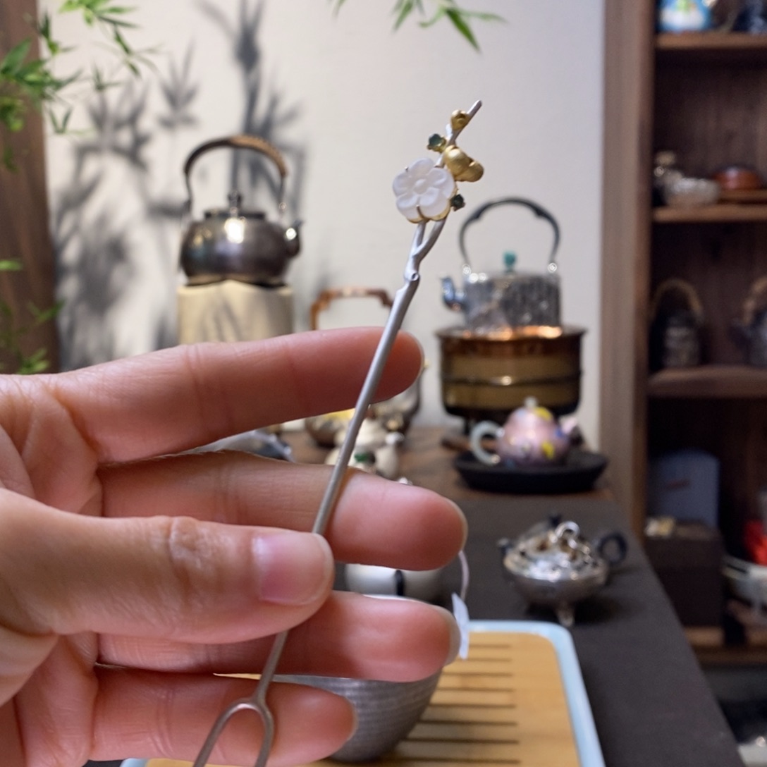 纯银壶叉梅花果叉