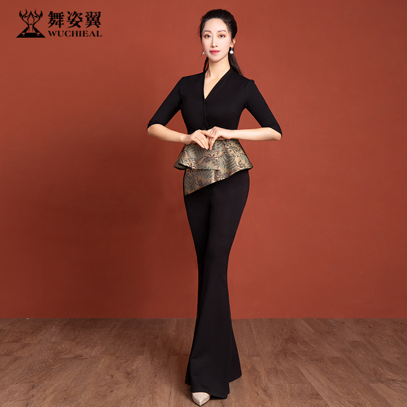 XT1263舞姿翼修身形体衣礼仪服新款训练走秀练功服舞蹈旗袍