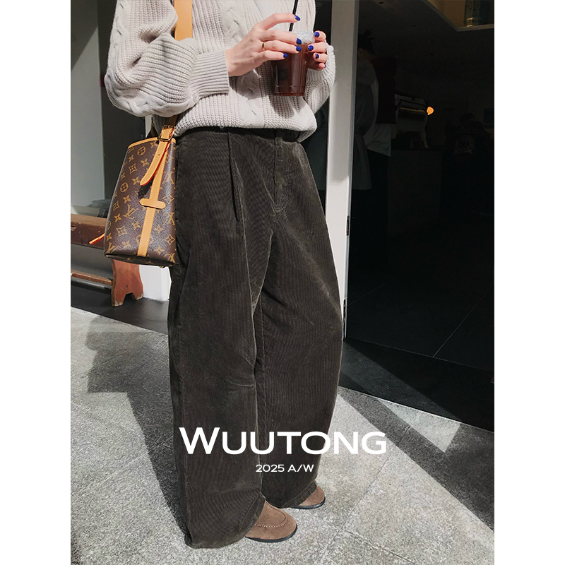 WuuTong【T*Row灯芯绒】冬季老钱感直筒宽松阔腿遮肉休闲裤25t258