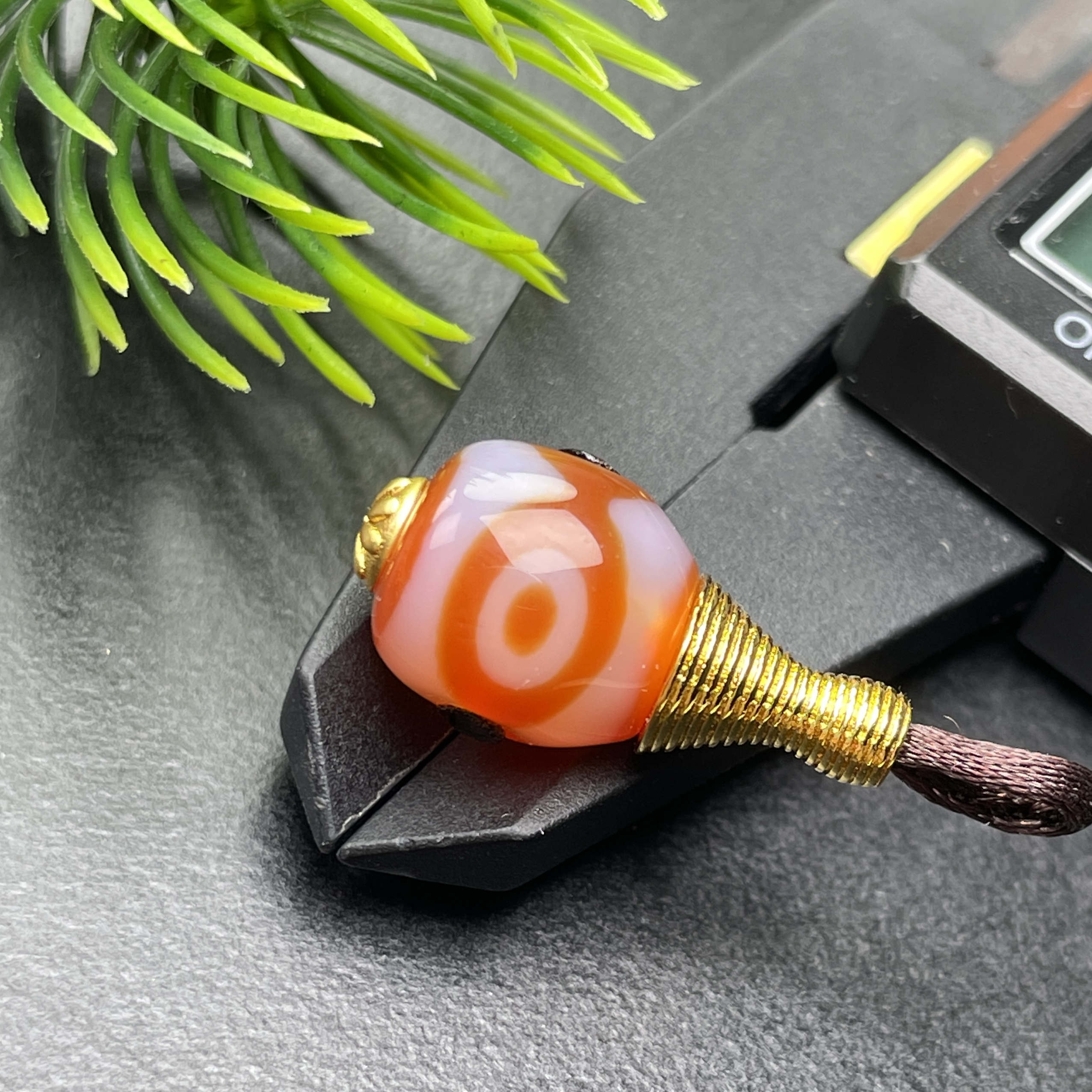 原矿珠改红沁三眼三通尺寸10mm左右文玩菩提配饰