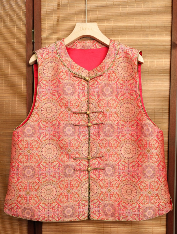 【高定重工系列】上久楷正品六重纬红色八达晕手工钉国风马甲带钢印