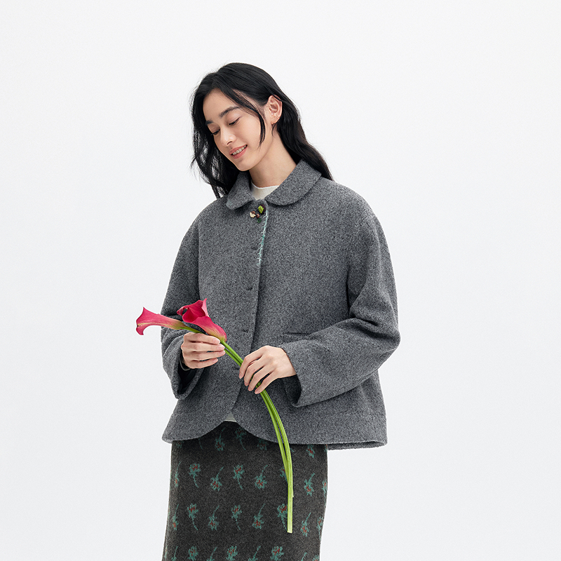 【收官价】飞鸟和新酒雪花绒拼接灰外套女冬保暖上衣FD57072042