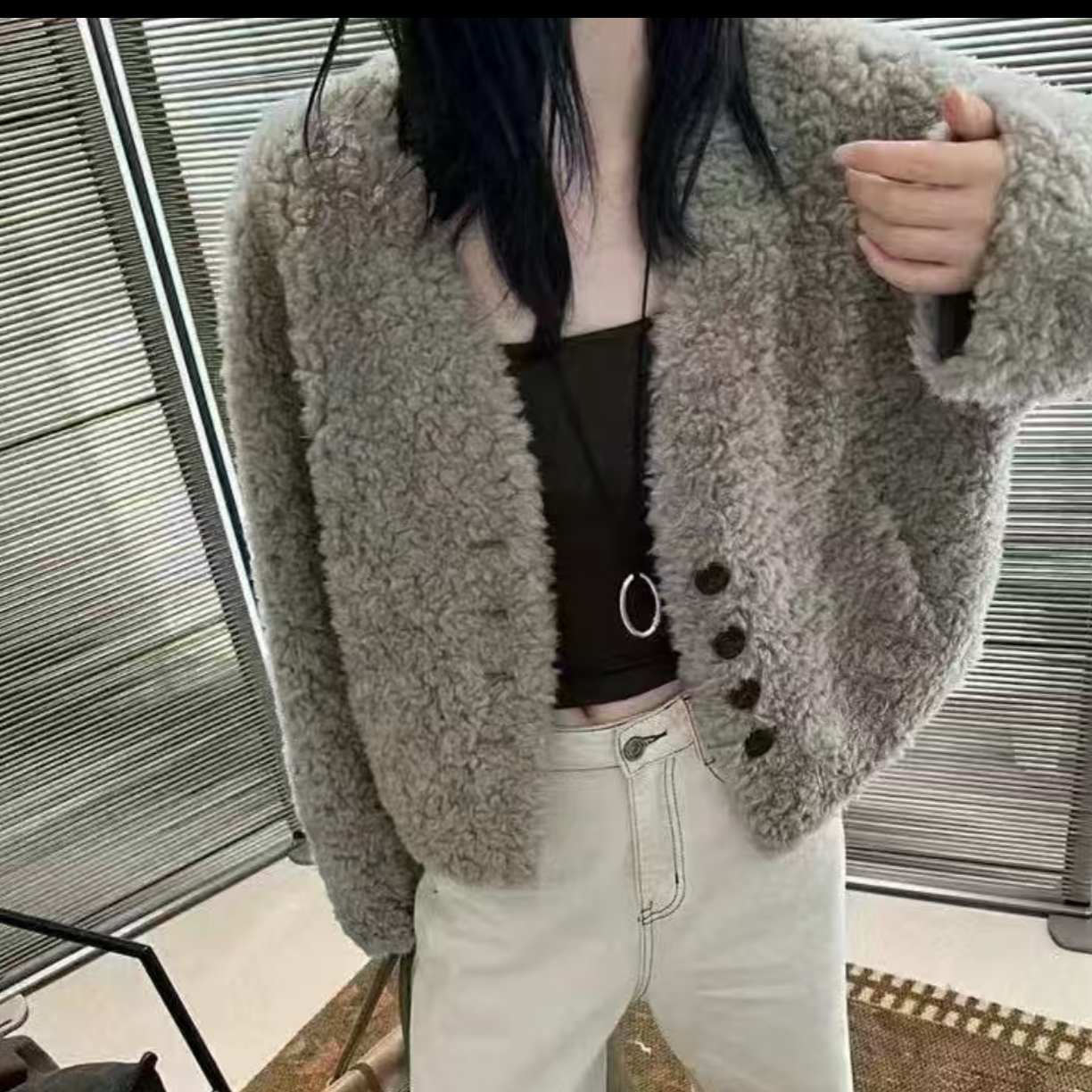 恩熙·冬季新款V领四扣加厚外套33101