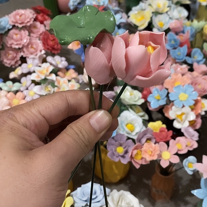 瓷片纯手工陶瓷花摆件瑕