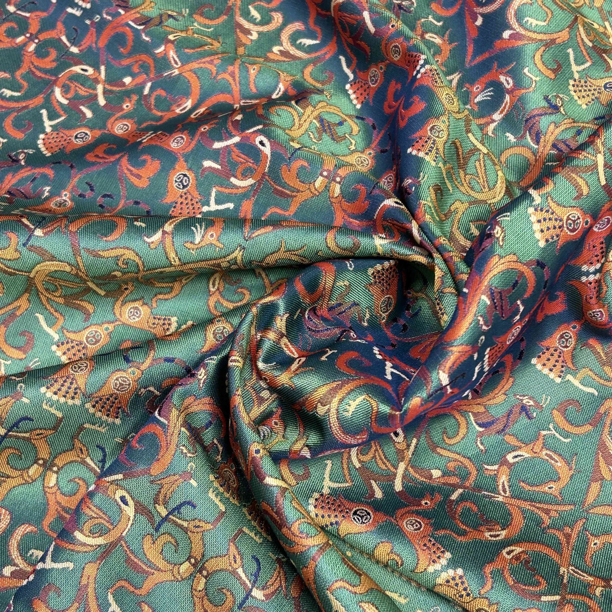 【张和才蜀锦】0.1米龙凤共舞麦穗（宝蓝色）40姆米桑蚕丝蜀锦面料