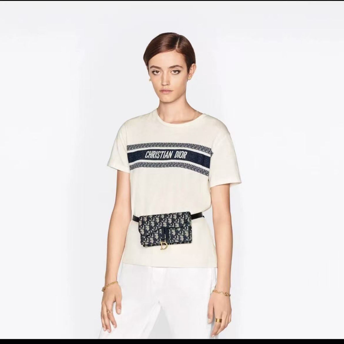 99新 DIOR/迪奥 葡萄籽奢潮/条纹标语短袖时尚潮流/M码