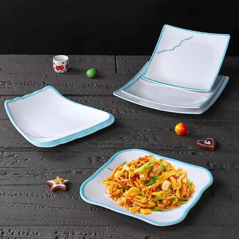 中式商用炒饭平盘饭店湘菜餐馆特色地方菜餐盘四方形密胺炒菜盘子