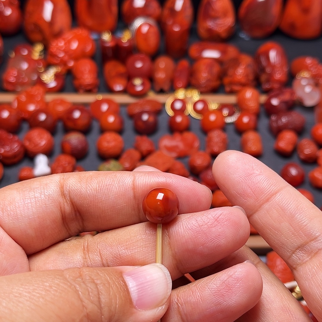 南红玛瑙未镶嵌配饰火焰纹圆珠10.5mm