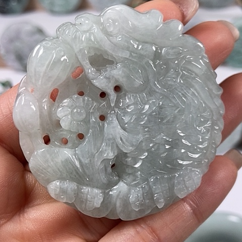 翡翠颈饰未镶嵌如意龙鱼两面工福利