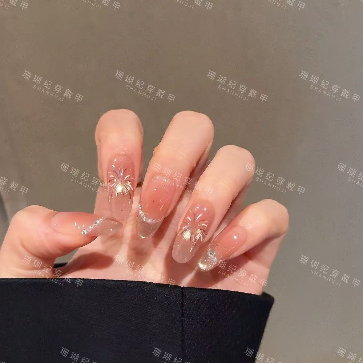 【璀璨烟花】 纯欲裸色简约猫眼渐变气质纯手工穿戴甲