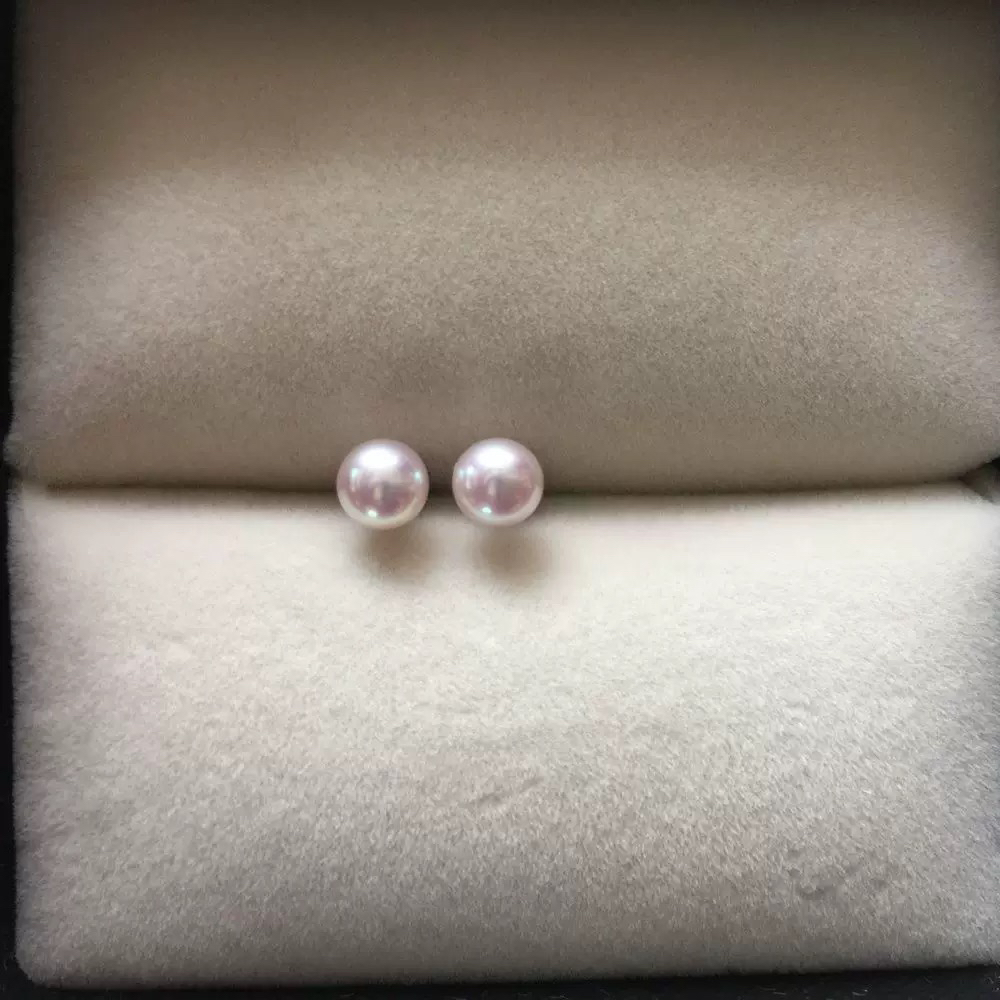 【紫色空姐耳钉】5.5-6.5紫色空姐珍珠耳钉无核无暇925时尚