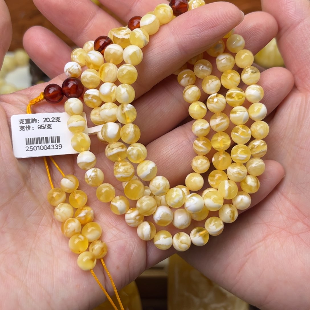 未镶嵌颈饰蜜蜡6大加圆珠108金瓷白虎皮纹