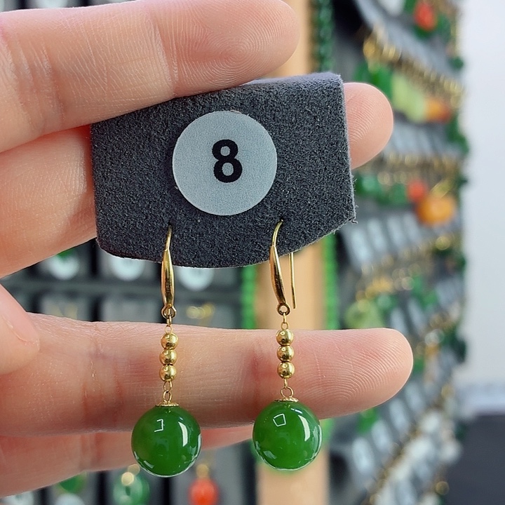 和田玉18K金镶嵌耳饰