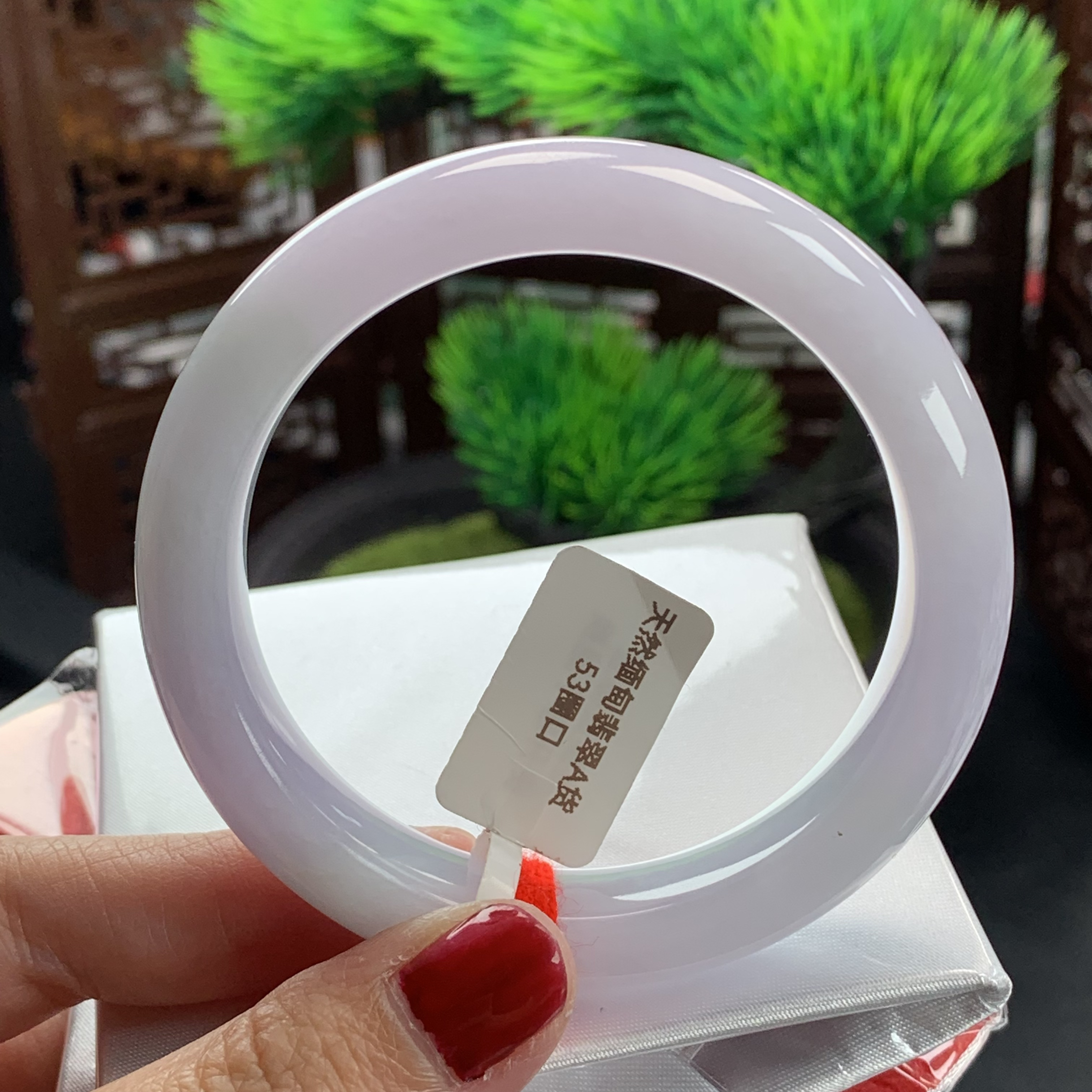天然缅甸翡翠A货手镯53圈口粉胶春彩紫罗兰正圈