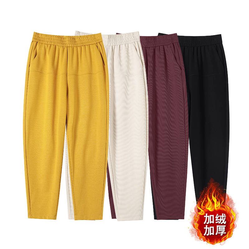 2025年冬款加绒加厚显瘦遮肉百搭老爹裤女高腰松紧宽松妈妈装#009