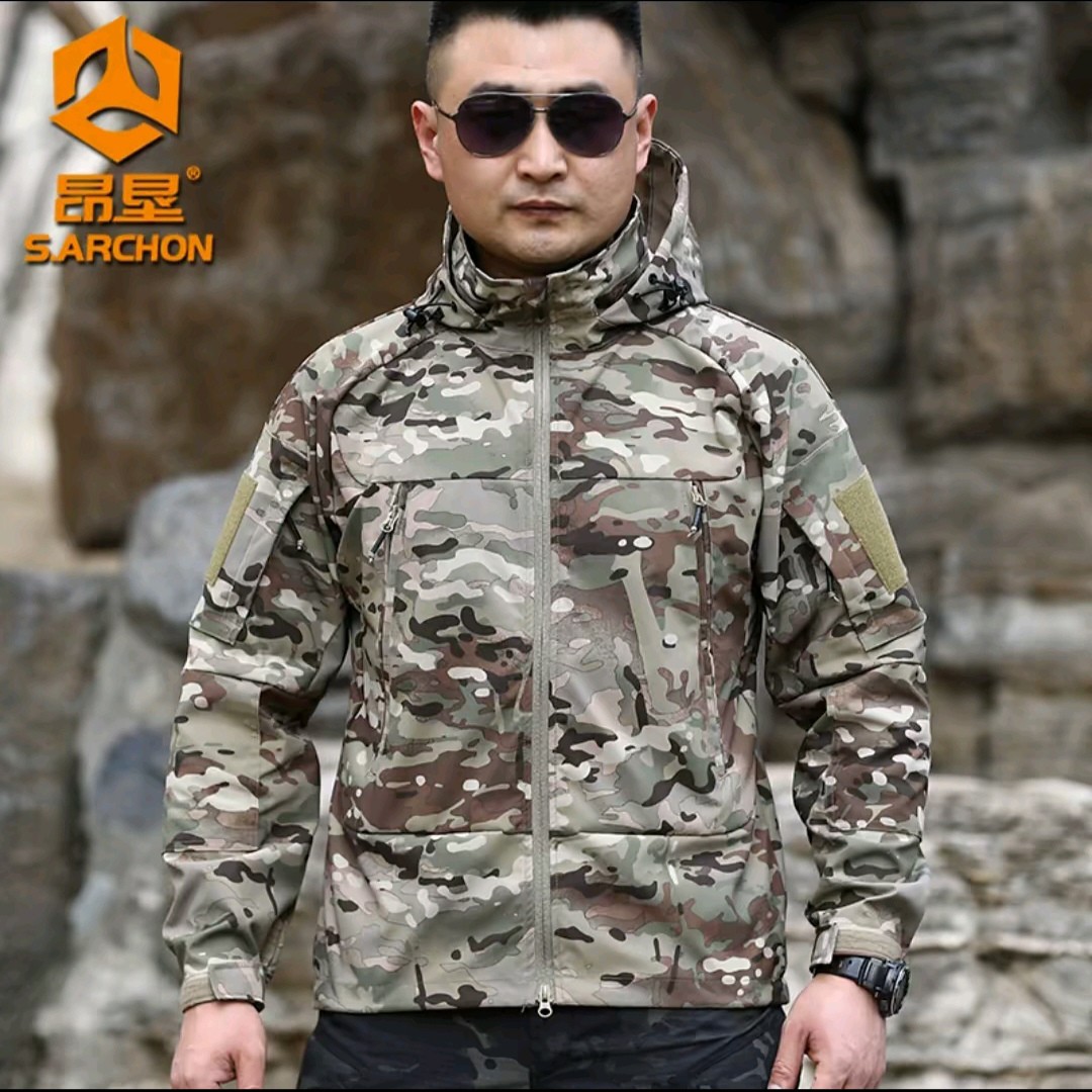 春秋毒牙单层压胶冲锋衣夹克男士防风防水户外多口袋战术软壳