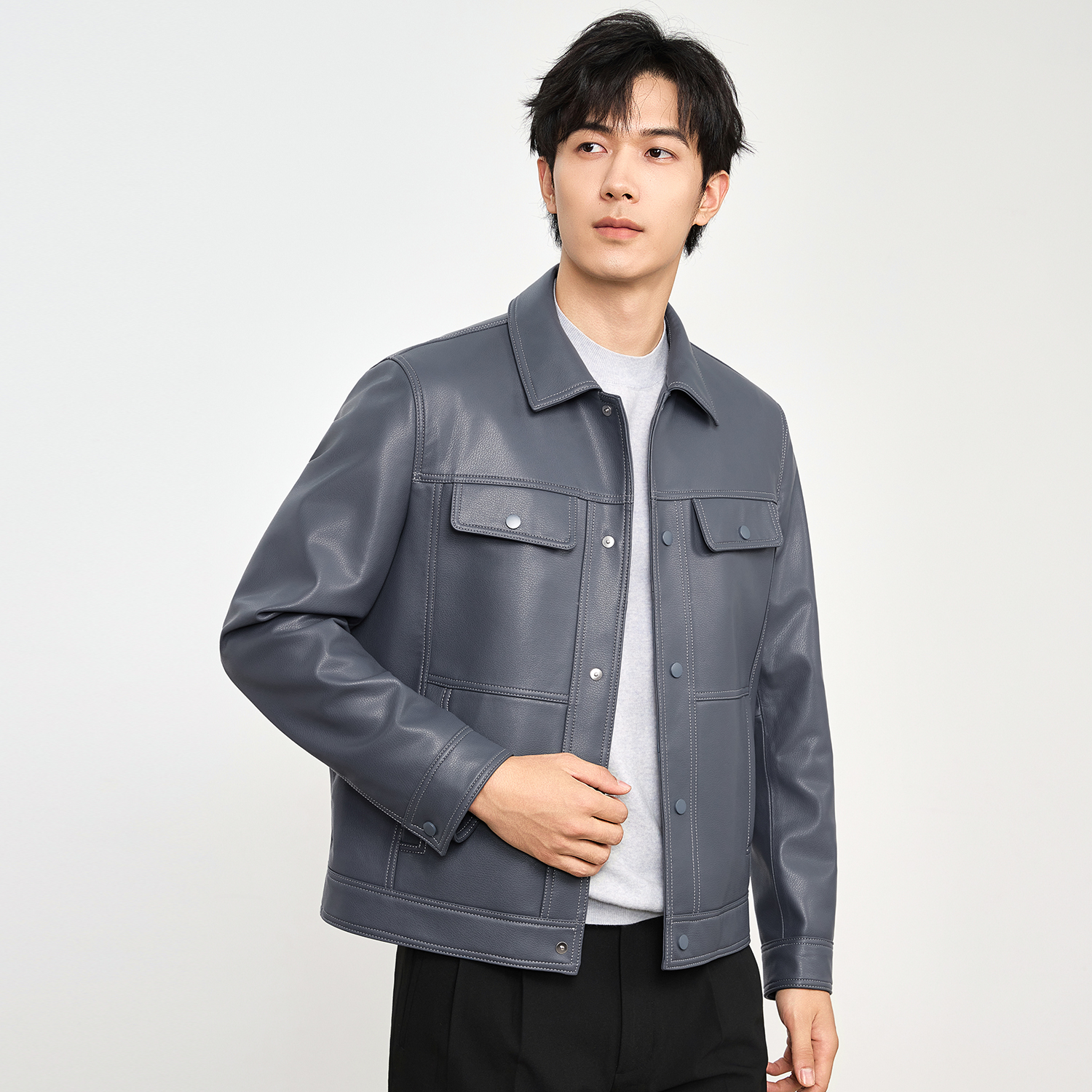 【自由海阔】真皮皮衣秋冬翻领绵羊皮休闲短款外套海宁反季 3288