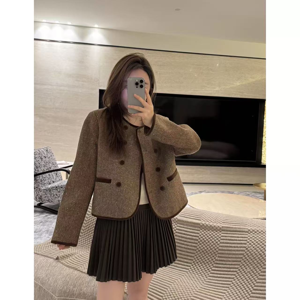 9830#【衣长51】2025秋冬新款时尚高级小香风夹棉外套