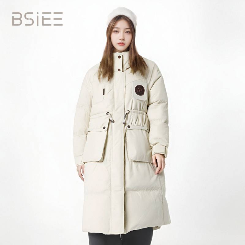 BSIEE户外大口袋长羽绒服中长款女款中长秋冬女装时尚宽松