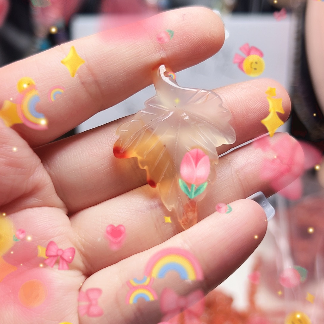 玛瑙/玉髓未镶嵌珠宝半成品t377枫叶吊坠