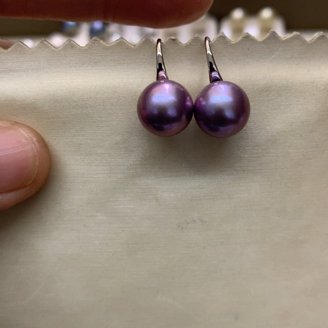 淡水珍珠银S925镶嵌耳饰 10-11爱迪生紫珠高跟鞋耳钩