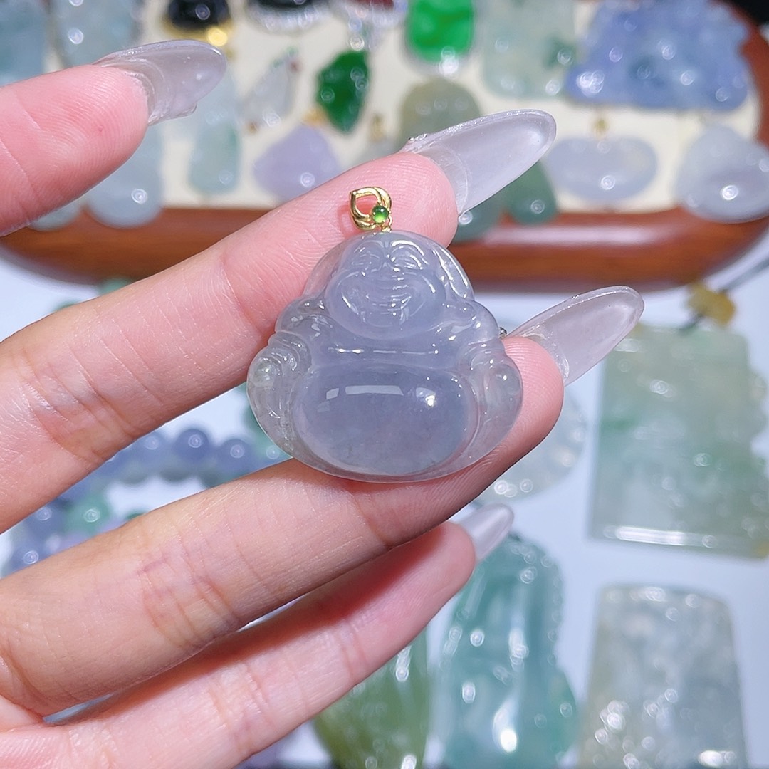 翡翠颈饰18K金镶嵌佛公