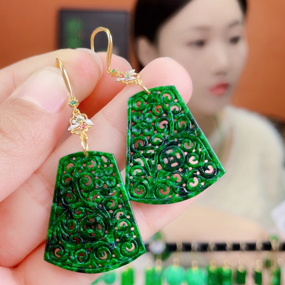 翡翠银S925镶嵌耳饰