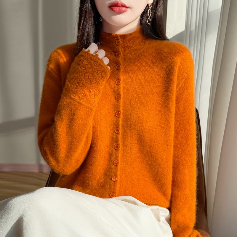 秋冬针织羊毛衫宽松半高领针织开衫显瘦百搭纯色高级长袖毛衣