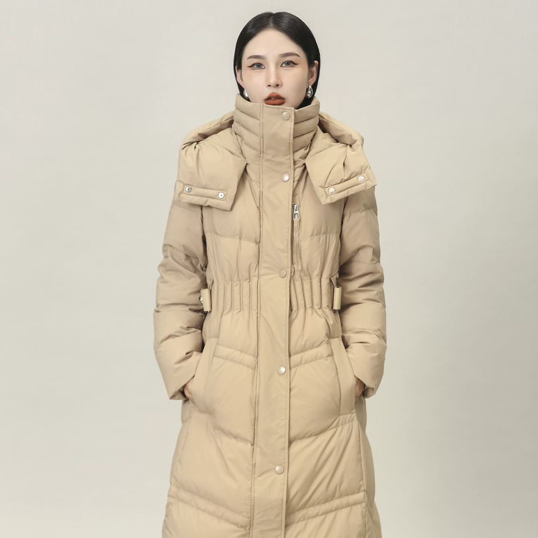 气质大牌连帽中长款羽绒服收腰保暖常规款外套